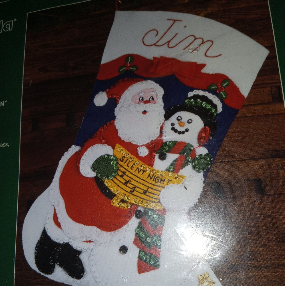 Vintage Brucilla Felt Stocking kit sealed Santa and Frosty